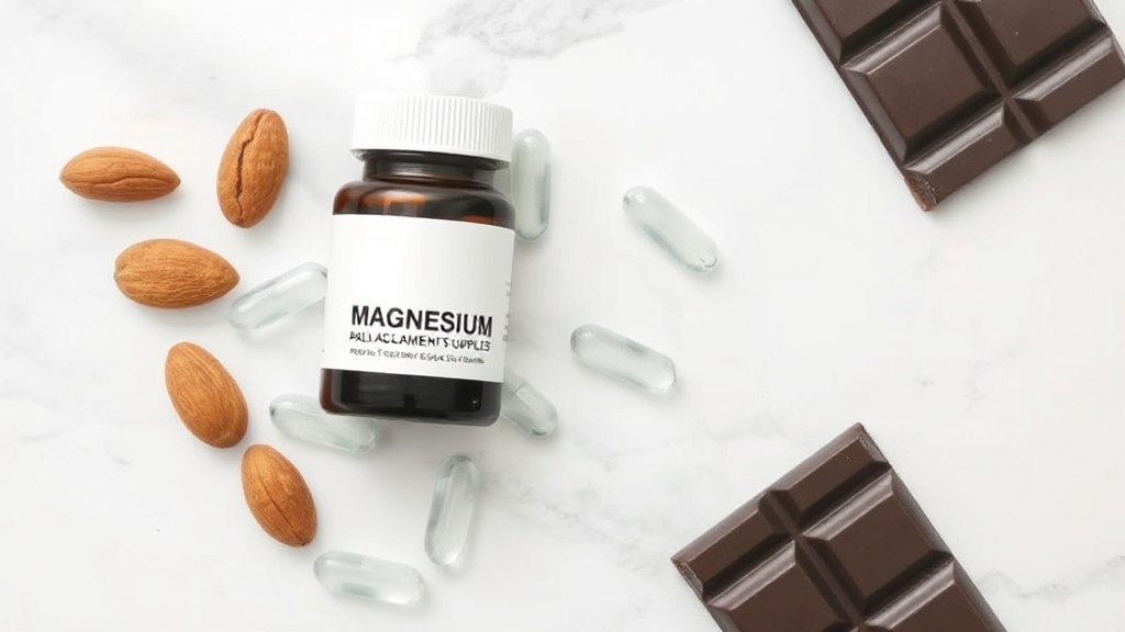 Différentes formes de magnésium en gélules et aliments riches en magnésium