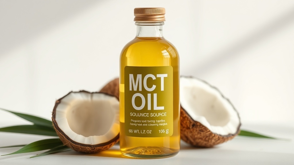 huile MCT en bouteille avec noix de coco et graines