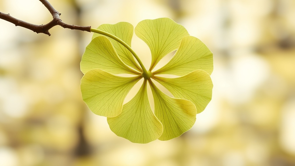 Feuilles de ginkgo biloba en éventail sur une branche