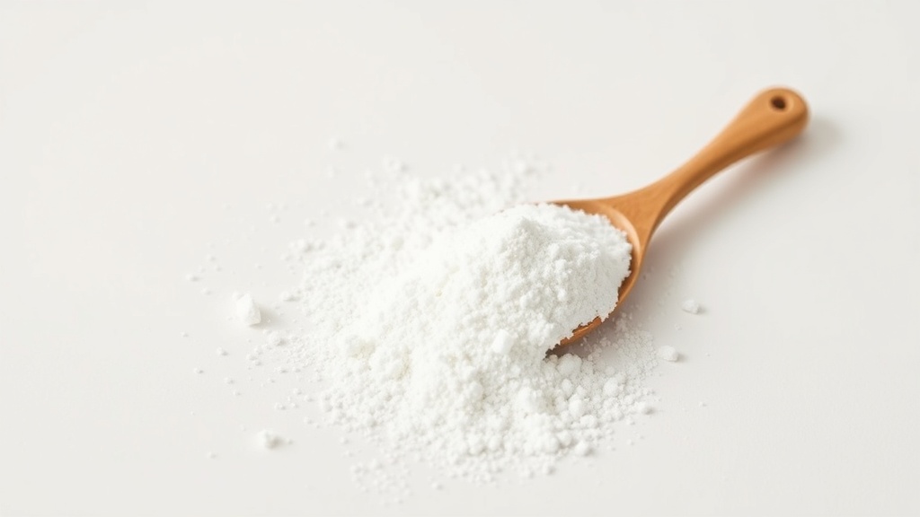 Poudre blanche de MSM sur une cuillère en bois