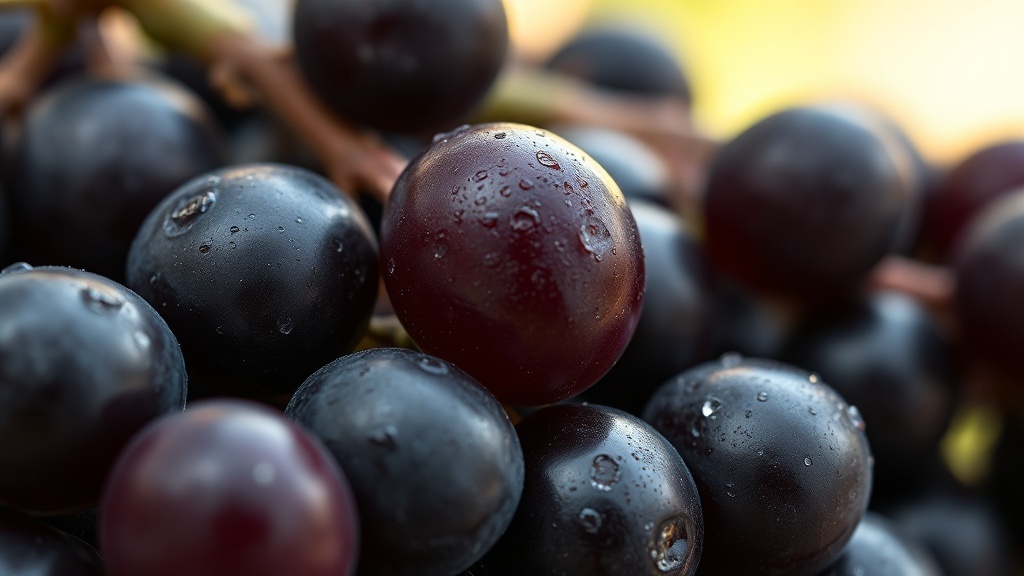 Grains de raisin noir source de resvératrol, illustration scientifique