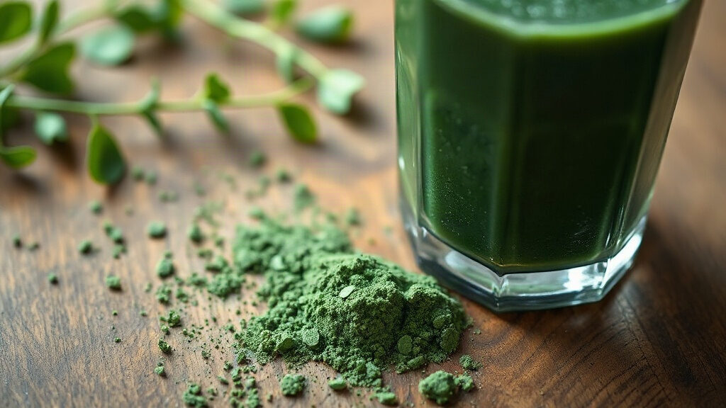 Poudre de spiruline bleu-vert et de chlorella comparées côte à côte