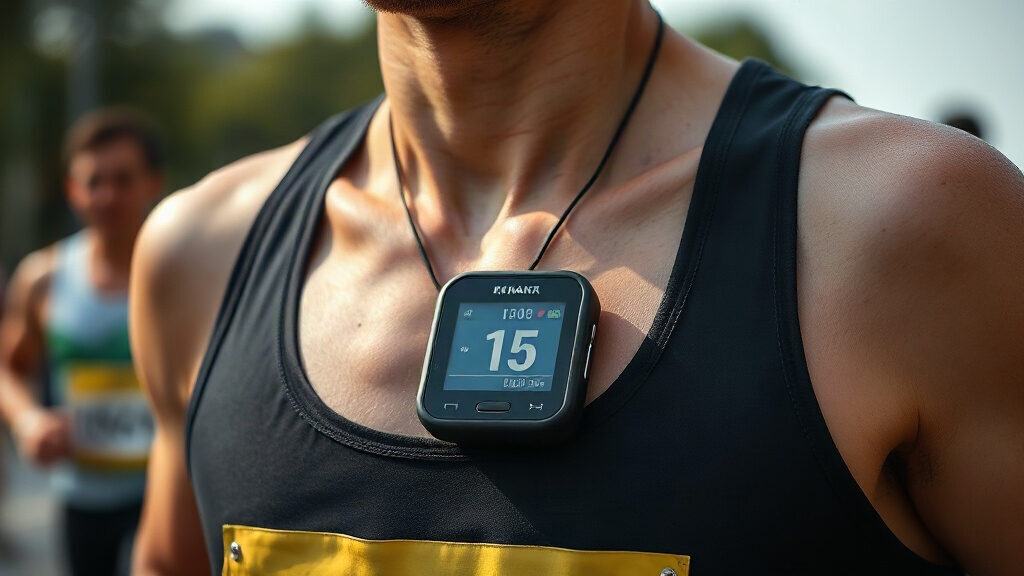 Coureur de marathon avec moniteur de fréquence cardiaque