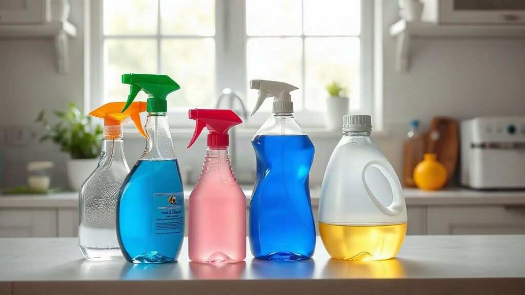 Flacons de produits ménagers rangés sous un évier