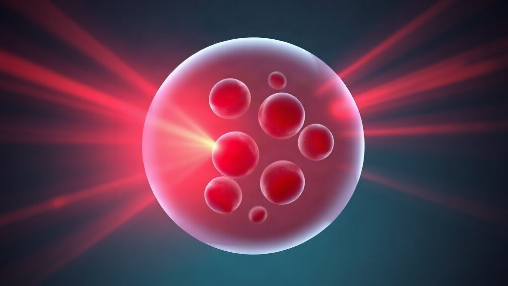 Lumière rouge absorbée par les mitochondries d'une cellule