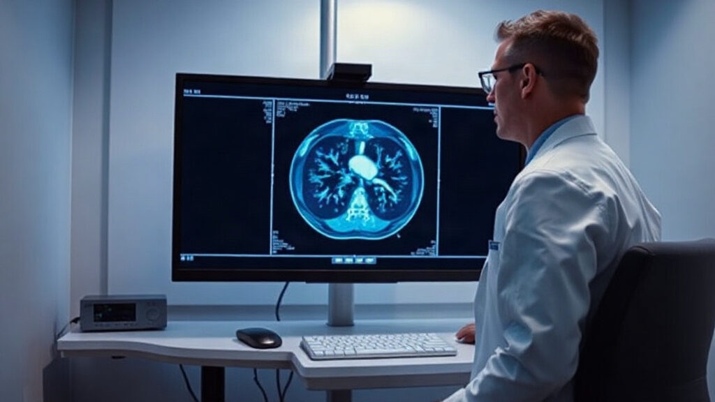 thymus : scanner du thorax où l'organe apparaît derrière le sternum